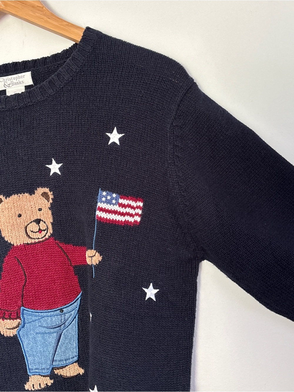 Vintage Christopher & Banks USA Bear Pullover Crewneck Small Embroidered Patriot - Picture 6 of 16